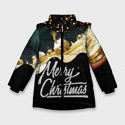 Куртка зимняя для девочки Новогодняя деревня, цвет: 3D-черный