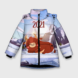 Куртка зимняя для девочки Спящий бык 2021, цвет: 3D-черный