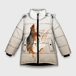 Зимняя куртка для девочки Летящая сова рисунок