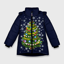 Куртка зимняя для девочки Новогодняя Ёлка, цвет: 3D-черный
