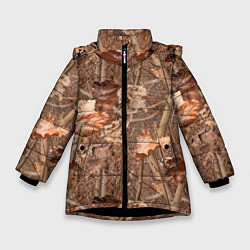 Куртка зимняя для девочки Осенняя маскировка листьями, цвет: 3D-черный