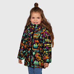 Куртка зимняя для девочки Монстры, цвет: 3D-черный — фото 2