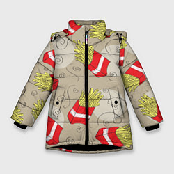 Куртка зимняя для девочки Фастфуд - Картошка фри, цвет: 3D-черный