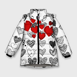 Куртка зимняя для девочки Сердца, цвет: 3D-светло-серый