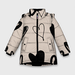 Куртка зимняя для девочки Сердечный паттерн, цвет: 3D-черный