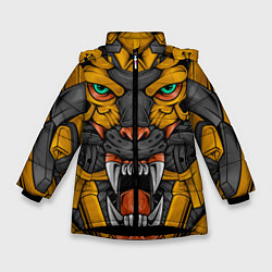 Куртка зимняя для девочки Хищный тигр киборг, цвет: 3D-черный