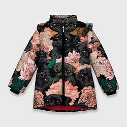 Куртка зимняя для девочки Мопсы и Цветы, цвет: 3D-красный