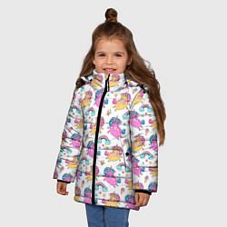 Куртка зимняя для девочки Цветные Единорожки Паттерн, цвет: 3D-черный — фото 2