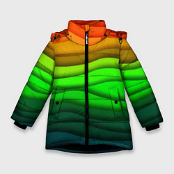 Куртка зимняя для девочки Цветные волны, цвет: 3D-черный