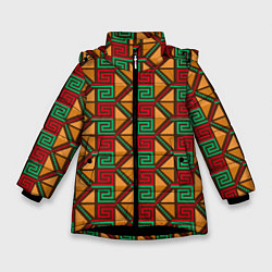 Куртка зимняя для девочки Узор коренных индейцев америки, цвет: 3D-черный