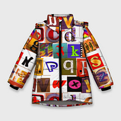 Куртка зимняя для девочки Английские буквы 2, цвет: 3D-светло-серый