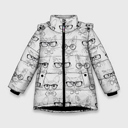 Куртка зимняя для девочки Кошки в очках, цвет: 3D-черный