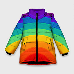 Куртка зимняя для девочки Круговая радуга, цвет: 3D-черный
