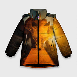 Куртка зимняя для девочки Лиса с рогами оленя, цвет: 3D-черный