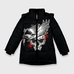 Куртка зимняя для девочки Череп с птицей со стрелой, цвет: 3D-черный