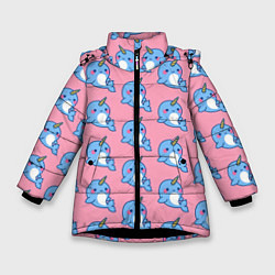 Куртка зимняя для девочки Дельфинчики Единорожки, цвет: 3D-черный