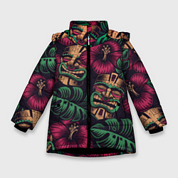 Куртка зимняя для девочки Тропический, цвет: 3D-черный