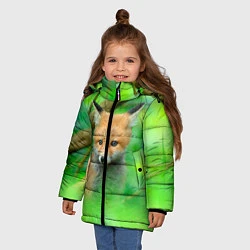 Куртка зимняя для девочки Лисенок в зеленом лесу, цвет: 3D-красный — фото 2
