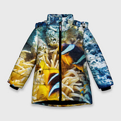 Куртка зимняя для девочки Морской мир, цвет: 3D-черный