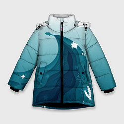 Куртка зимняя для девочки Морские жители, цвет: 3D-черный