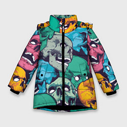 Куртка зимняя для девочки Черепа разноцветные, цвет: 3D-черный