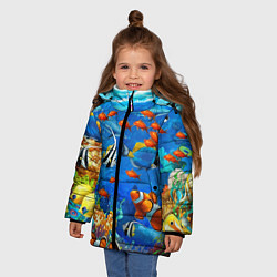Куртка зимняя для девочки Коралловые рыбки, цвет: 3D-черный — фото 2