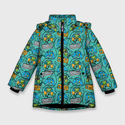 Куртка зимняя для девочки Джойстики, цвет: 3D-черный