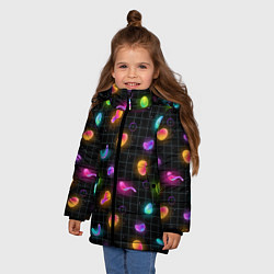 Куртка зимняя для девочки Ночные фонарики-светлячки, цвет: 3D-черный — фото 2