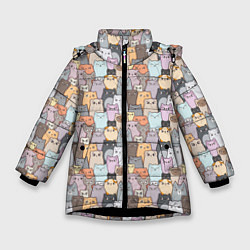 Куртка зимняя для девочки Котики, цвет: 3D-черный