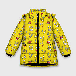 Куртка зимняя для девочки Забавные Лица, цвет: 3D-черный