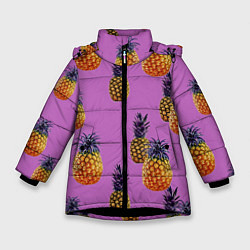 Куртка зимняя для девочки Ананасы, цвет: 3D-черный