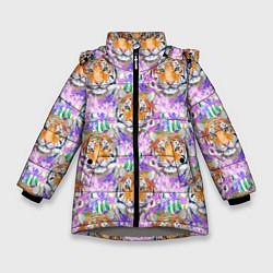 Куртка зимняя для девочки Тигр в цветах, цвет: 3D-светло-серый