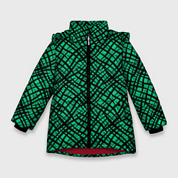Куртка зимняя для девочки Абстрактный зелено-черный узор, цвет: 3D-красный