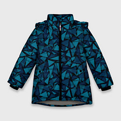 Куртка зимняя для девочки Синий полигональный паттерн, цвет: 3D-светло-серый
