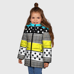 Куртка зимняя для девочки Неоновый яркий полосатый узор, цвет: 3D-черный — фото 2
