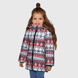 Куртка зимняя для девочки Этнический красно-синий узор, цвет: 3D-красный — фото 2