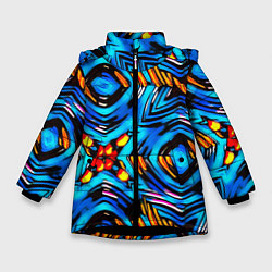 Куртка зимняя для девочки Желто-синий абстрактный узор, цвет: 3D-черный