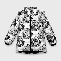 Куртка зимняя для девочки Черно-белый абстрактный узор, цвет: 3D-черный
