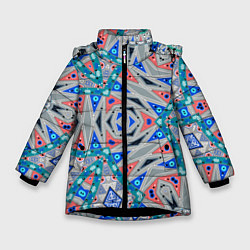 Куртка зимняя для девочки Серо-синий абстрактный узор, цвет: 3D-черный