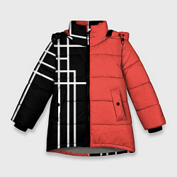 Куртка зимняя для девочки Черный и коралловый арт деко, цвет: 3D-светло-серый