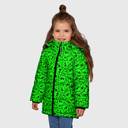 Куртка зимняя для девочки Черепа на кислотно-зеленом фоне, цвет: 3D-красный — фото 2