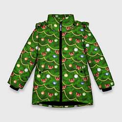 Куртка зимняя для девочки Новогодняя Ёлка с Игрушками, цвет: 3D-черный