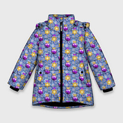Куртка зимняя для девочки Новогодние Ёлочные Украшения, цвет: 3D-черный