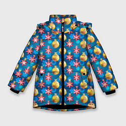 Куртка зимняя для девочки Новогодние Украшения, цвет: 3D-черный