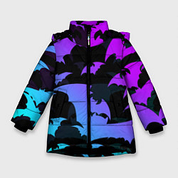 Куртка зимняя для девочки ЛЕТУЧИЕ МЫШИ ХЕЛЛОУИН НЕОН HALLOWEEN NEON, цвет: 3D-черный