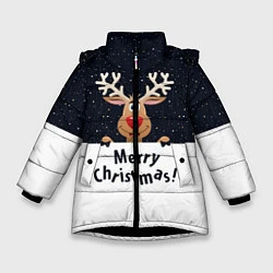 Куртка зимняя для девочки Новогодний Оленёнок Рудольф, цвет: 3D-черный