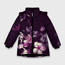 Куртка зимняя для девочки САКУРА НА ЧЁРНОМ ФОНЕ, цвет: 3D-черный