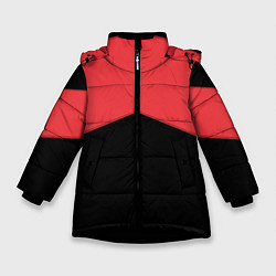 Куртка зимняя для девочки ГЕОМЕТРИЯ МИНИМАЛИЗМ КРАСНЫЕ ПОЛОСЫ, цвет: 3D-черный