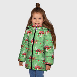 Куртка зимняя для девочки Грибы Мухоморы паттерн, цвет: 3D-светло-серый — фото 2