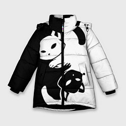 Куртка зимняя для девочки Черный и белый кот кувыркаются, цвет: 3D-черный